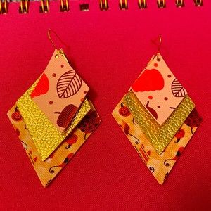 Fall faux leather earrings with pumpkin.